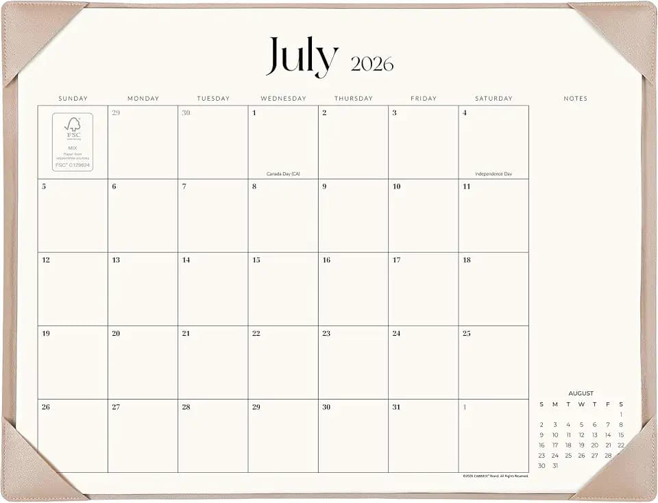 Simplified Desk Calendar 2026 with Desktop Mat, Cabbrix Large Desk Pad Calendar 21" x 16-1/2" Runs From July 2026 to December 2027, Desk Blotter Calendar for Home School and Office (Apricot)