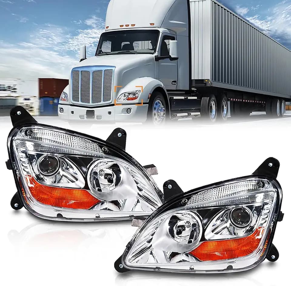 Fit for 2011-2023 Peterbilt 579 587 Class 8 Truck Projector Headlight Headlamp Chrome Housing Assembly Replacement Pair/Set