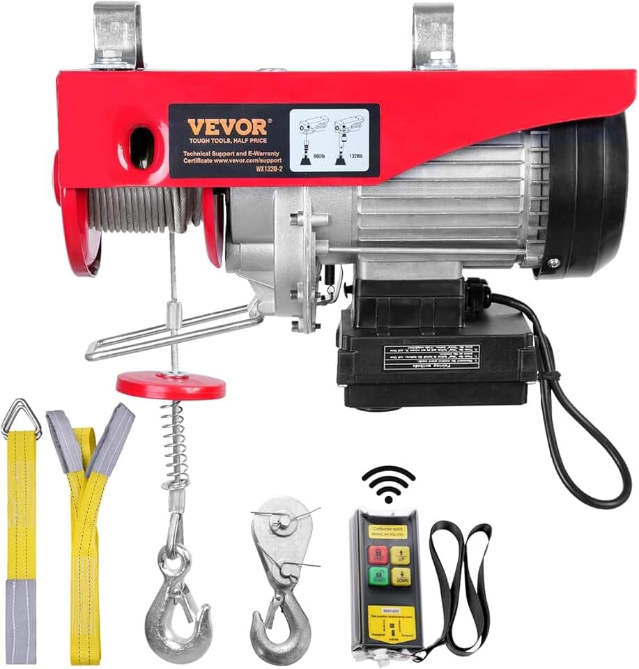 VEVOR elektrische Seilwinde 300kg bis 600kg Hubhöhe 12m Seilzug Motorwinde 1150W Motor Flaschenzug 10m/min Hubgeschwindigkeit Hebezug mit kabelloser Fernbedienung Seilhebezug Kettenzug