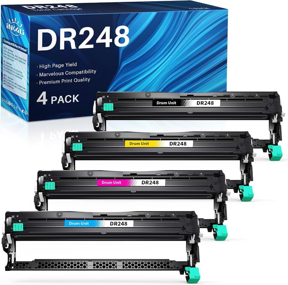 INK4U DR248CL Trommel (4er-Pack, Extra Hoch) kompatibel für Brother DR-248CL Trommeleinheit für TN248 XL Toner TN248XL für MFC-L3740CDW Toner MFC-L3760CDW DCP-L3560CDW L3520CDW HL-L3240CDW HL-L3220CWE