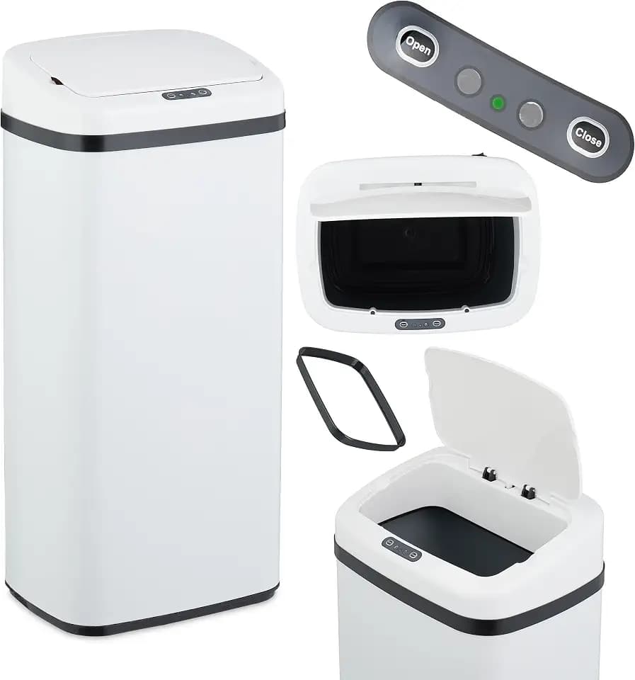 Relaxdays Mülleimer mit Sensor, elektrischer Deckel, Müllbeutelhalter, Küchenmülleimer, Abfalleimer, Größenwahl, weiß
