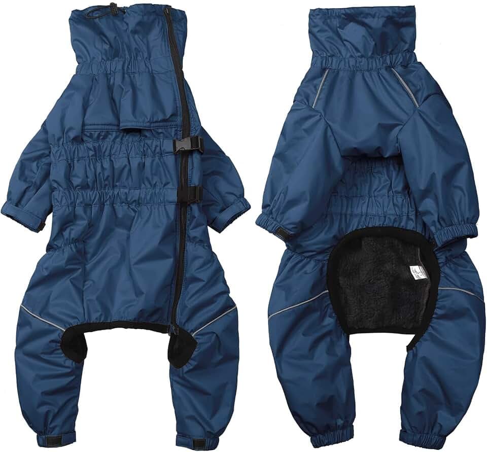 Hunde Wintermantel 1/2 Hosenanzug mit Beinen, Wasserdicht Regendicht Hund Jumpsuit mit Fleece Futter, Winddicht, reflektierend, für Kleine und mittelgroße Hunde-Navy Blau-XXXL