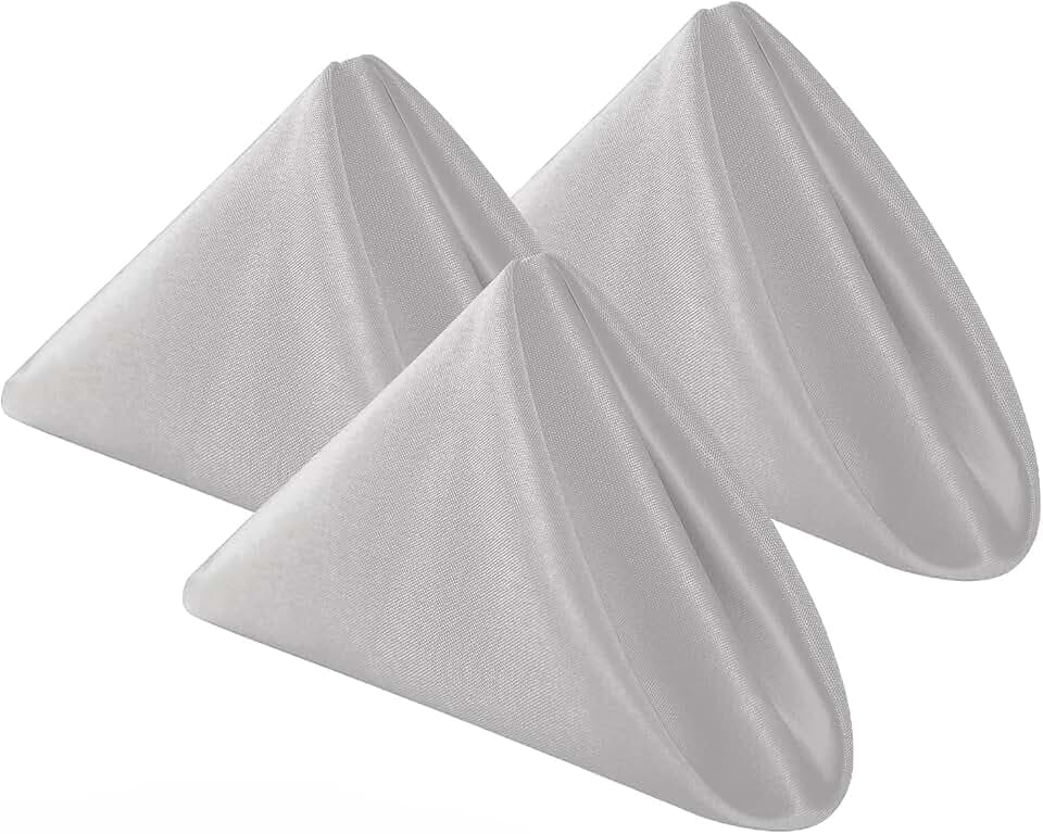 Bailarina Cloth Napkins Set of 40,17x17 inches Dinner Napkins Cloth Washable,Polyester Square Table Cloth Napkin Bulk with Hemmed Edges Ideal for Banquets, Parties and Weddings-Silver