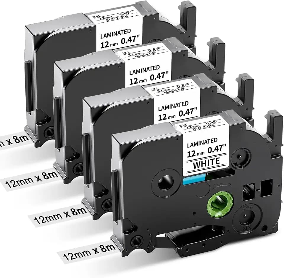 Aken TZe-231 12mm 0.47 Kompatibel mit Brother P-Touch Bänder 12mm | Kompatibel mit Brother TZe Schriftband TZe-231 TZe231 Laminiert für Ptouch H110 H107B H105 H100LB, Schwarz auf Weiß, ,4 Pack