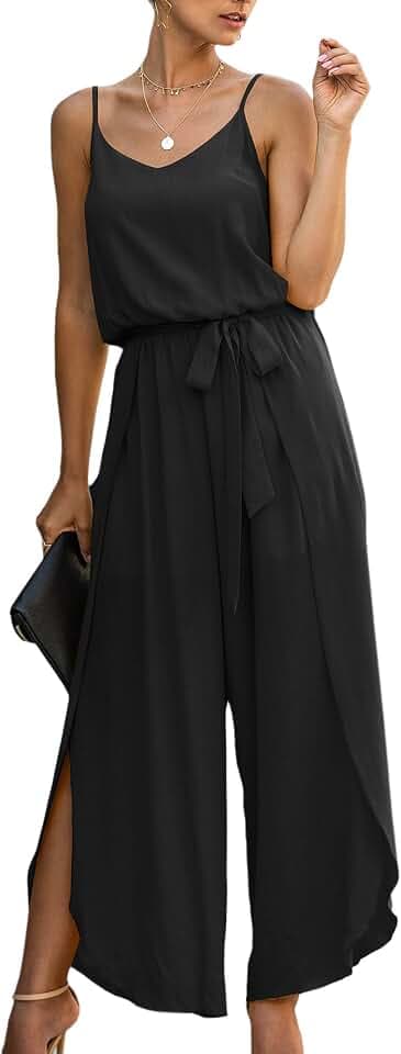ASOMI Jumpsuit Damen Sommer Lang: Sexy Cocktail Elegant Mode Gürtel Overall Hochzeit Hawaii Urlaub Strand V-Ausschnitt Hosenanzug Business Baggy Festlich Spaghettiträger Outfit