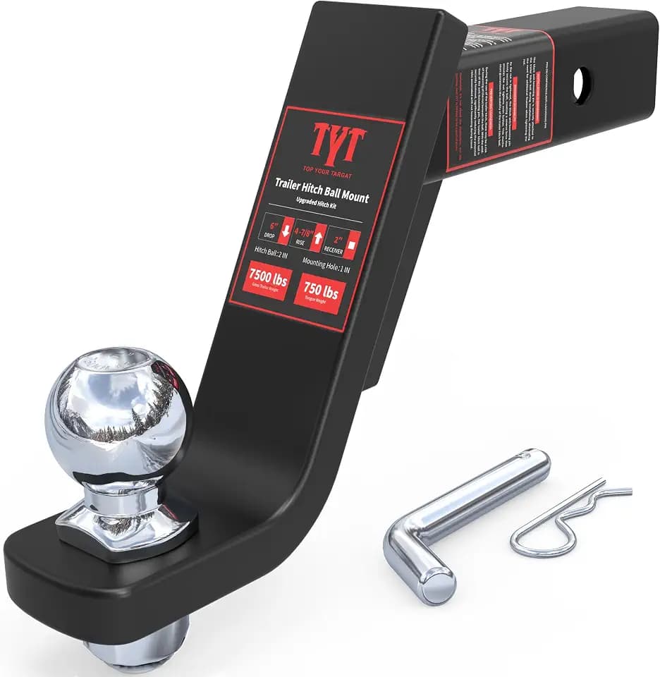 TYT 6-Inch Drop Trailer Hitch Ball Mount with 2" Ball for 2-Inch Receiver