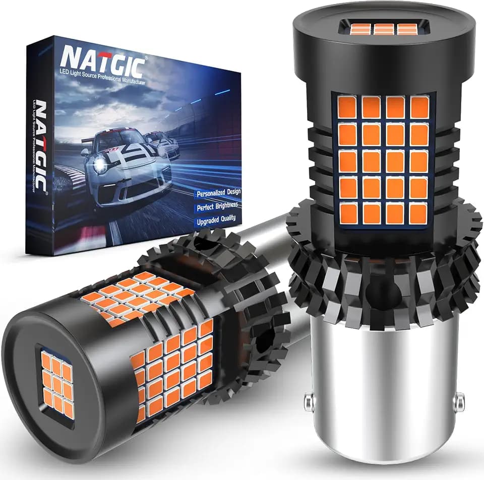 Amber 1156 P21W LED Bulb Yellow Canbus Error Free Turn Signal Light BA15S Led Built-in Resistor No Hyper Flash No Error For Blinker Light Indicator Light Side Marker Light 2000Lm 21W(Pack Of 2)
