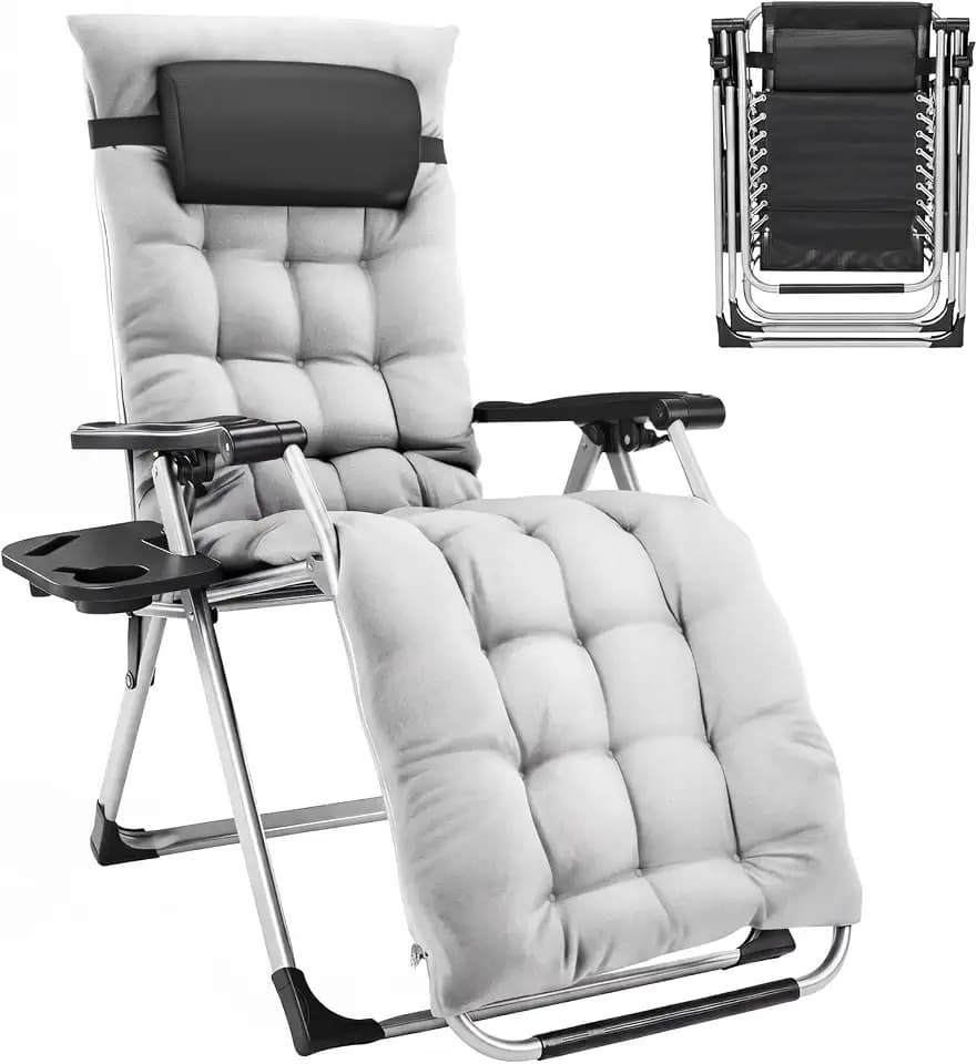 Premium Outdoor Chaise Lounge Chairs, Oversized Zero Gravity Chair, Grey