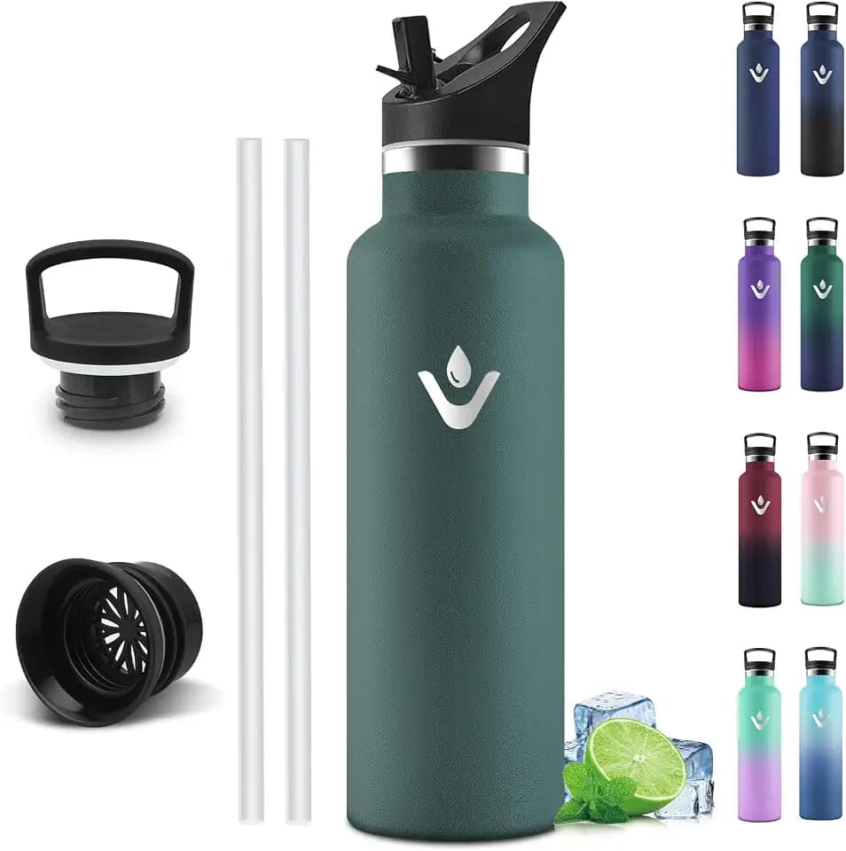 Motswedi Trinkflasche Edelstahl 750 ml, Auslaufsicher, Thermosflasche Kalt & Warm, Trinkflasche mit Strohhalm, Isolierte Flasche, Wasserflasche, für Gym, Sport, Fitness, Olivgrün