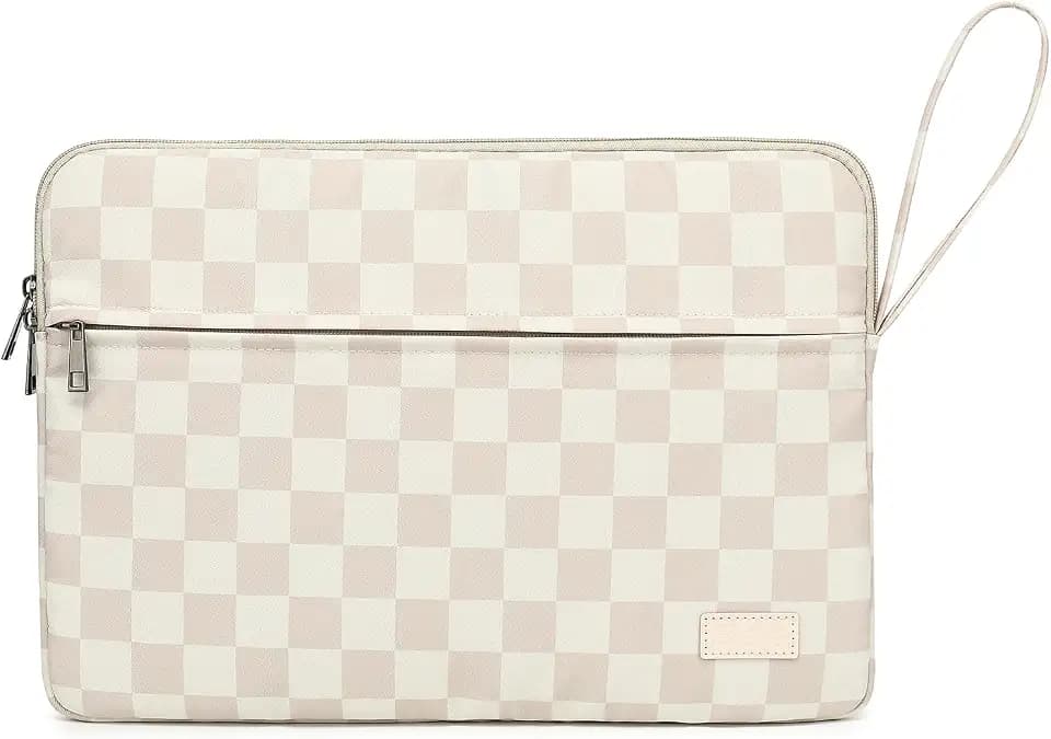 Khaki Checkered Pattern 13 inch Canvas Laptop Sleeve with Pocket 13 inch 13.3 inch Laptop 13 case13 Sleeve