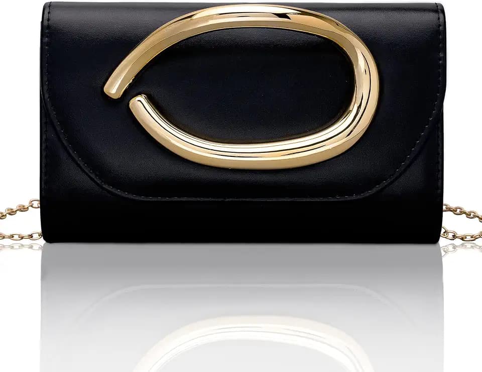 Larcenciel Leather Evening Clutch Purse for Women w/3D Gold Acrylic Handle & Chain, Formal Party Handbag for Wedding Cocktail