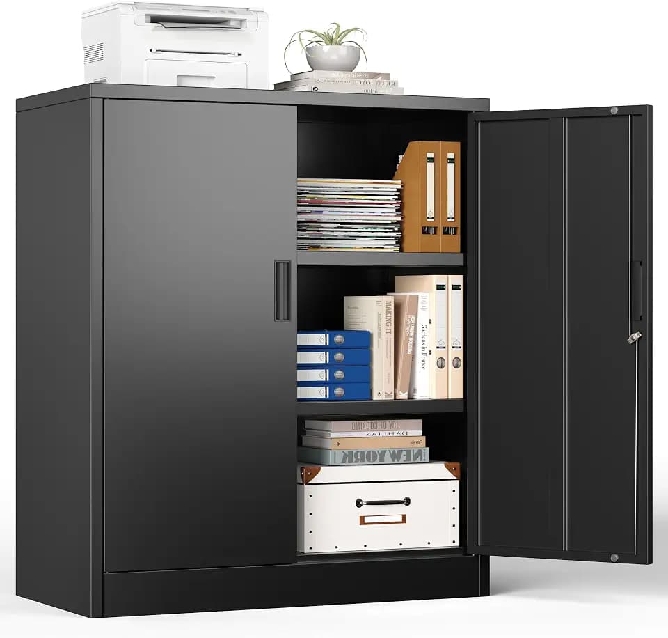 Aktenschrank, Mehrzweckschrank, Schrank abschließbar, Schwarz, 90*80*40cm