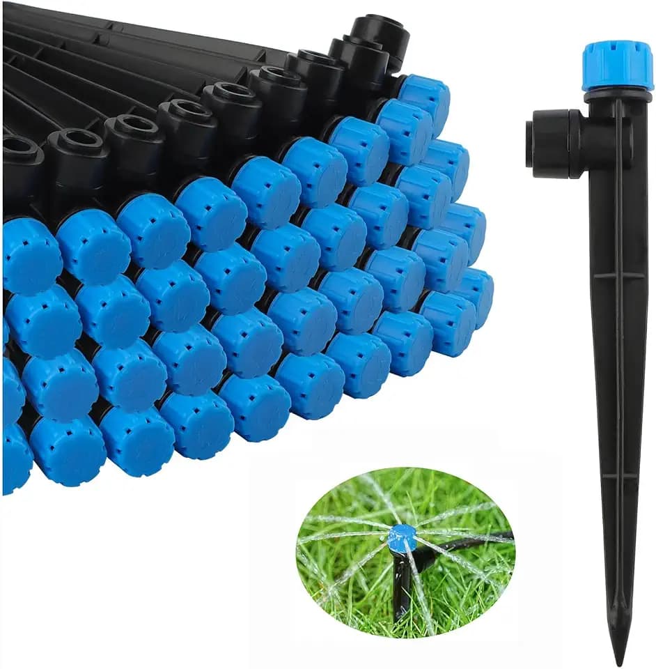 Kalolary Einstellbare Tropfstrahler Wasserbewässerungstropfer, 360 Grad Bewässerung Sprinkler für 1/4'' Schläuche, Tropfbewässerung Emitter für Haus Garten Blume(8-Loch-50P, Blau)