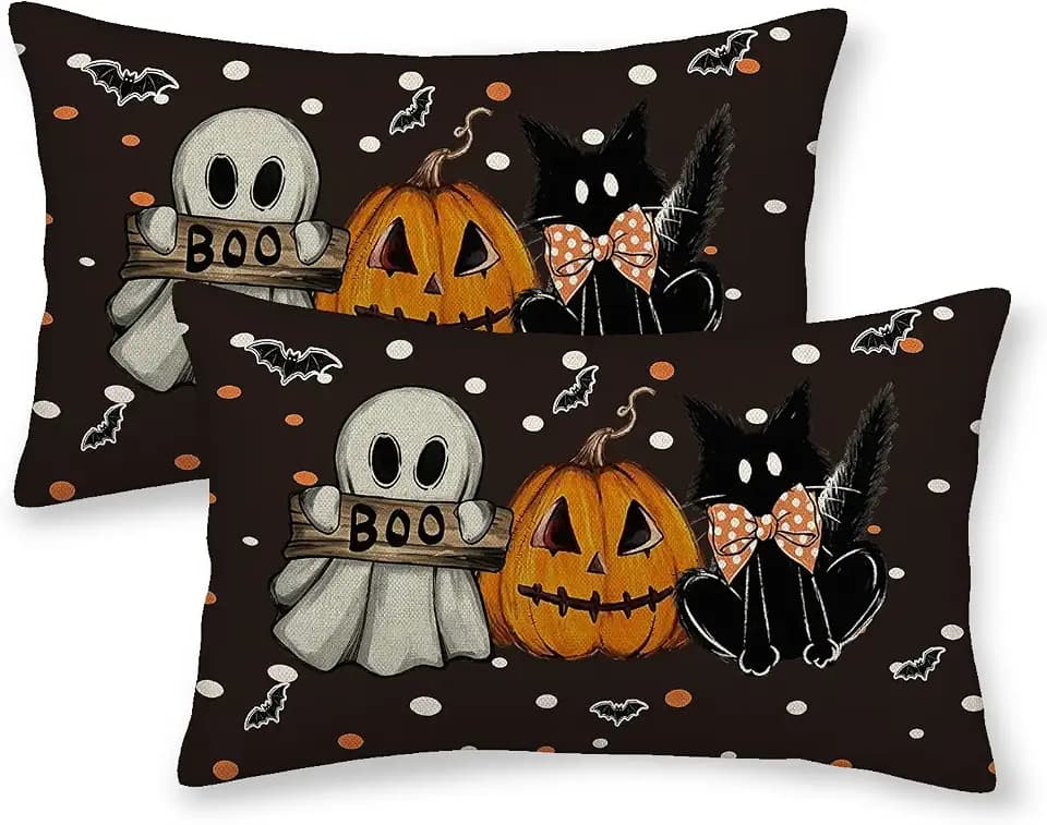 Halloween Decor Pillow Covers 12x20 Set of 2 Polka Dot Ghost Pumpkin Cat Boo Throw Pillow Covers Halloween Decoration Pillow Covers for Halloween Home Decorative Cushion Case for Couch Sofa
