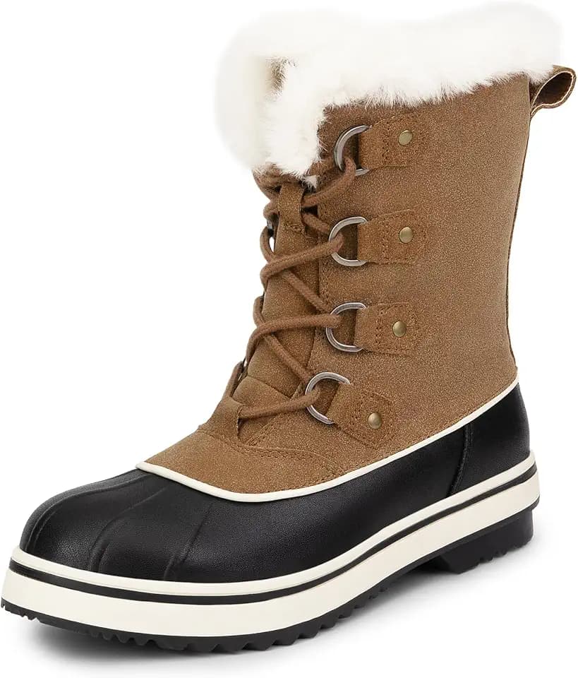DREAM PAIRS Damen Winterstiefel Schneestiefel Wadenlang Wasserdicht Warm Gefüttert Mit Kunstfell Gefüttert Schnürstiefel rutschfest Outdoor