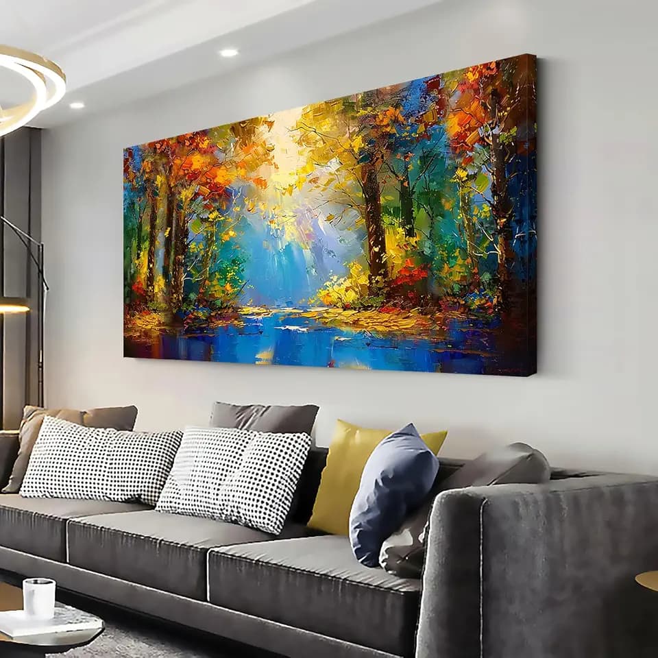 LASMOND Beautiful Colorful Forest Scenery Landscape Wall Art Decor Artwork for Bedroom Living Room (58x28 Inches)