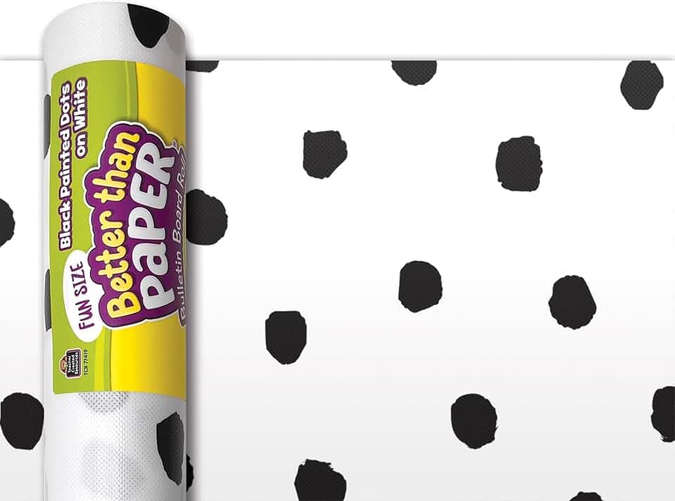Teacher Created Resources Fun Size Black Painted Dots on White Better Than Paper Bulletin Board Roll (TCR77419)