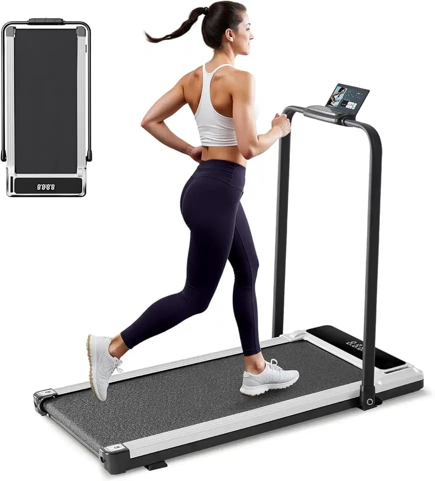 NEWBULIG Under Desk Walking Pad Treadmill, Portable Compact Electric Treadmill with Remote Control, Quiet Fitness Equipment & LED Display for Home & Office, Black&Sliver