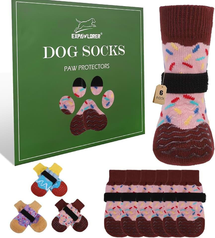 EXPAWLORER Anti Slip Dog Socks for Prevent Licking Paws & Hardwood Floor