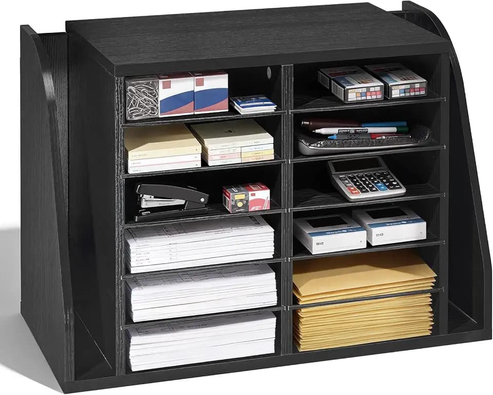 VEVOR Briefablage mit 12 Fächern & Stehsammle, Dokumentenablage aus Spanplatten, Aktenhalter für Büro Klassenzimmer, Literaturorganizer für Akten Dokumenten Papier, Schreibtisch Organizer Schwarz