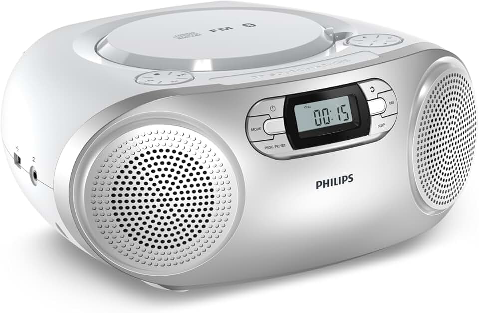 Philips Tragbare CD-Soundmaschine TAZ2000 mit Kassettenspieler, DAB+/UKW-Radio, Bluetooth 6.0, USB-Wiedergabe, Audio-Eingang, Dynamische Bassverstärkung, Stereolautsprecher, Netz-/Batterieversorgung