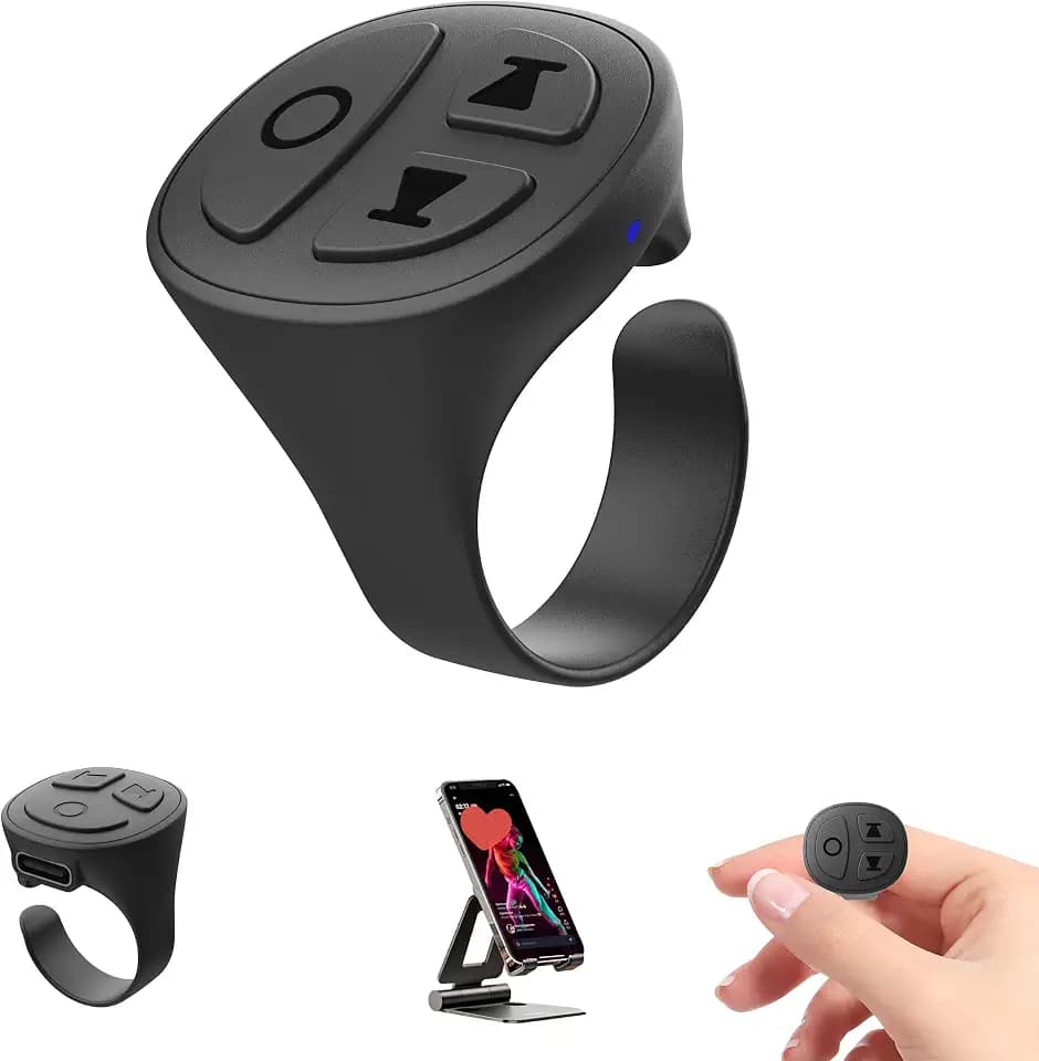 TikTok Scrolling Ring, Bluetooth Camera Remote,Scrolling Ring Remote for TikTok iPhone Facebook YouTube Instagram Android Phone, Fingertip Wireless Scroller Page Turner (Black Single Ring)