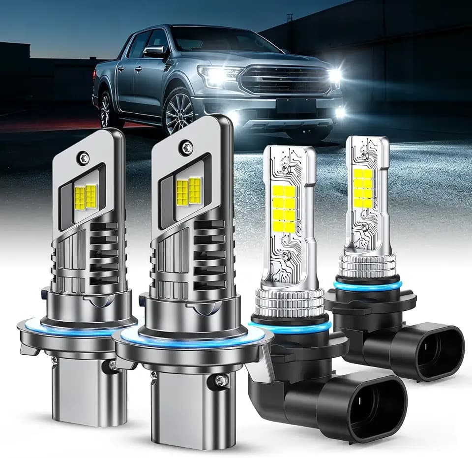 Marsauto H13 H10 LED Light Bulbs Combo 60,000 Lumens 6500K White, 1:1 Size 9008/H13 9145/H10 LED Fog Light Bulbs Combo for 2004-2014 Ford F-150, 2005-2020 F250/F350, 2005-2009 Dodge Dakota, Pack of 4