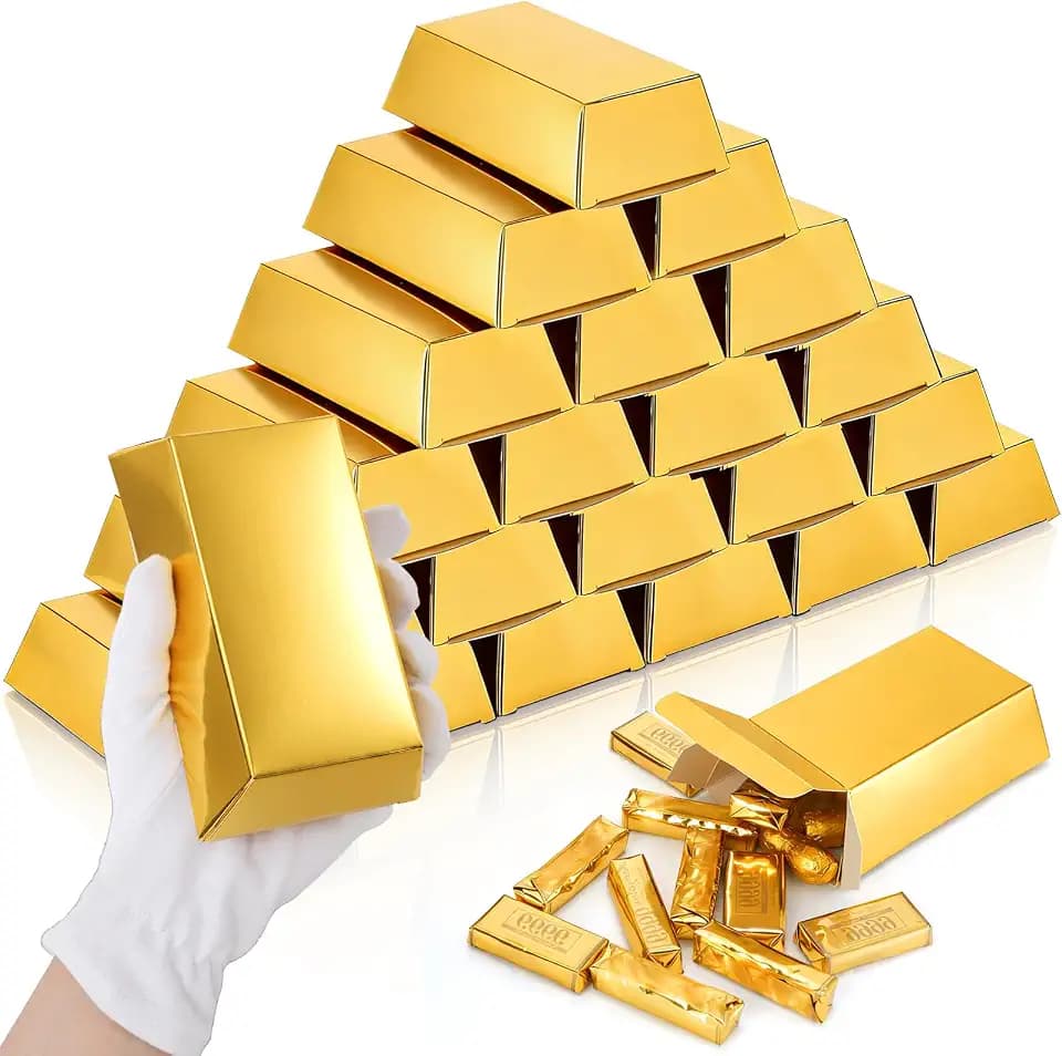 Elsjoy 100 Pack Halloween Gold Bar Party Favor Gift Box for Pirate Theme