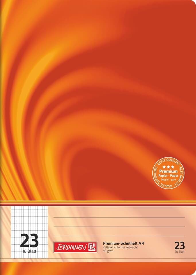 Brunnen 104472302 Premium-Schulheft DIN A4, 16 Blatt, einfaches Heft