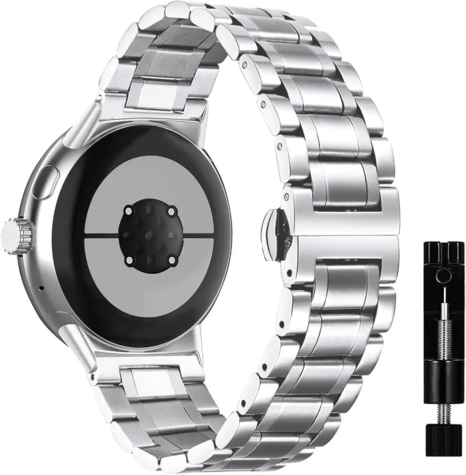 Armband Kompatibel mit Google Pixel Watch 4 45 mm / 3, Ersatzbänd Edelstahl Metall Armband Uhrenarmband Wasserdicht Verschleißfest Band für Google Pixel Watch 3 45 mm / 4, Silber