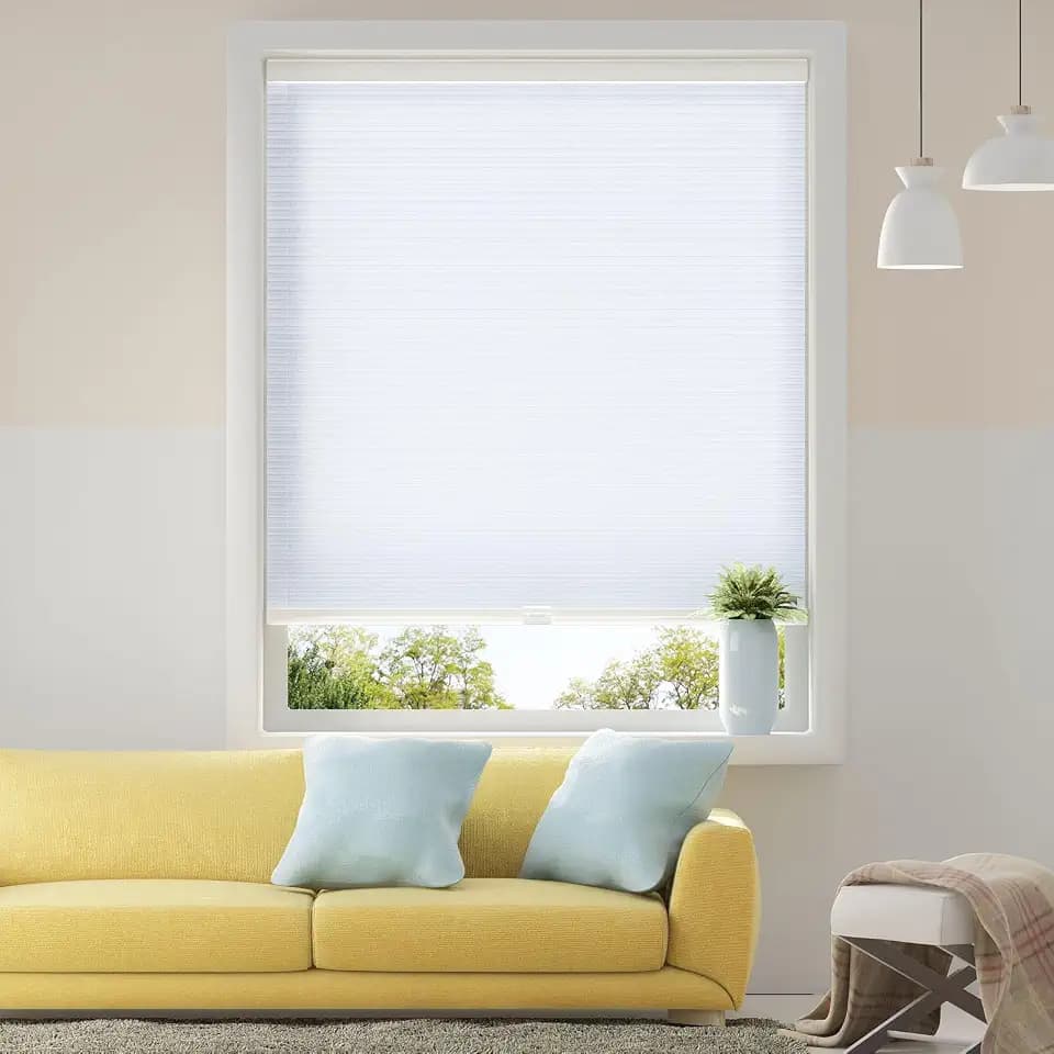 Cordless Light Filtering Cellular Shades Blinds Single Cell Shades for Windows, 34" W by 64" H, White(Light Filtering)