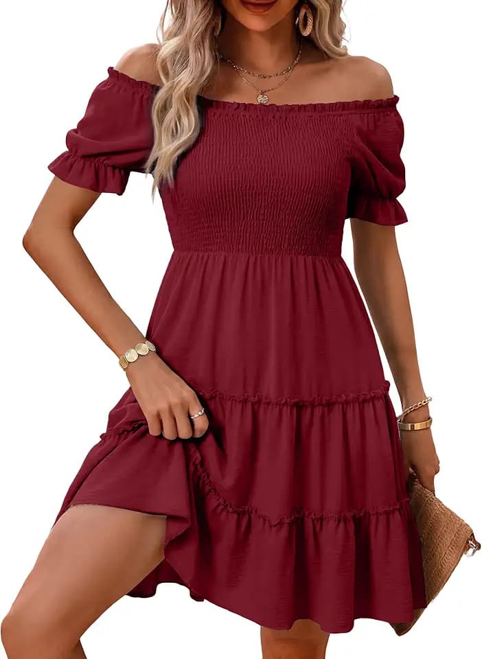 Women's Summer Off Shoulder Dress Flowy Short Mini Dress