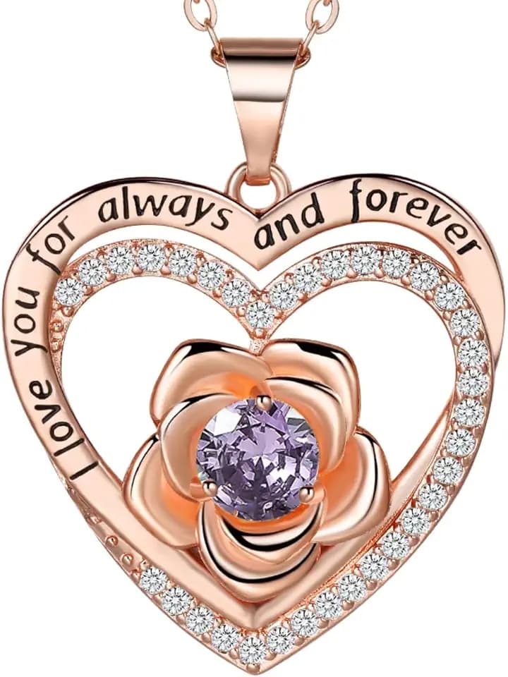 Jewelry for Women Wife Infinity Rose Heart Birthstone I Love You Necklace Anniversary Women Necklaces for Her Wife Birthday Gift Ideas, Birthday Present for Girlfriend Mom Daughter