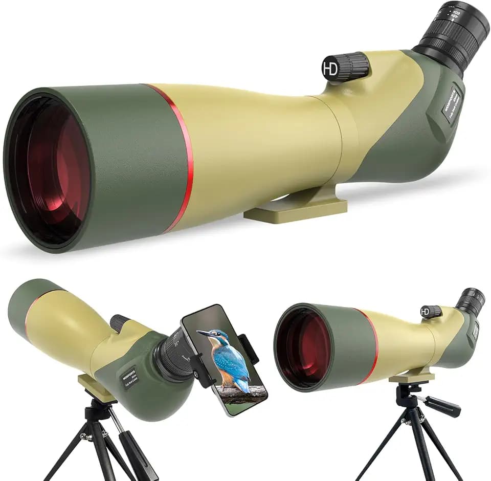 WOSPORTS 85mm Spotting Scope with Tripod, HD BAK4 Porro Prism, Waterproof