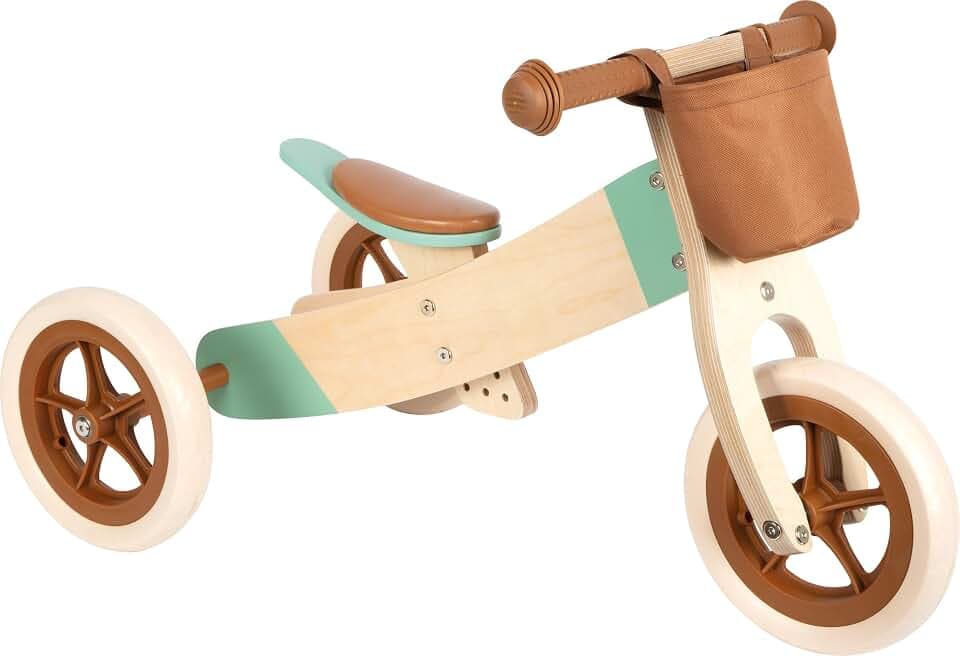 small Foot Laufrad und-Dreirad Maxi Karamellbraun, höhenverstellbares Rad aus Holz, für Kinder ab 12 Monaten, 12498, Braun