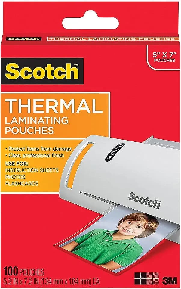 Scotch Thermal Laminating Pouches 5x7-inch, 5 Mil., Clear 100/PK