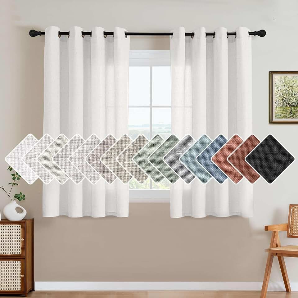 H.VERSAILTEX Linen Semi Sheer Blended Energy Efficient Light Filtering Linen Textured Curtains Not Solid/Nickel Grommet Window Treatments Panels/Drapes (Set of 2, Heathered White, 52" x 45")
