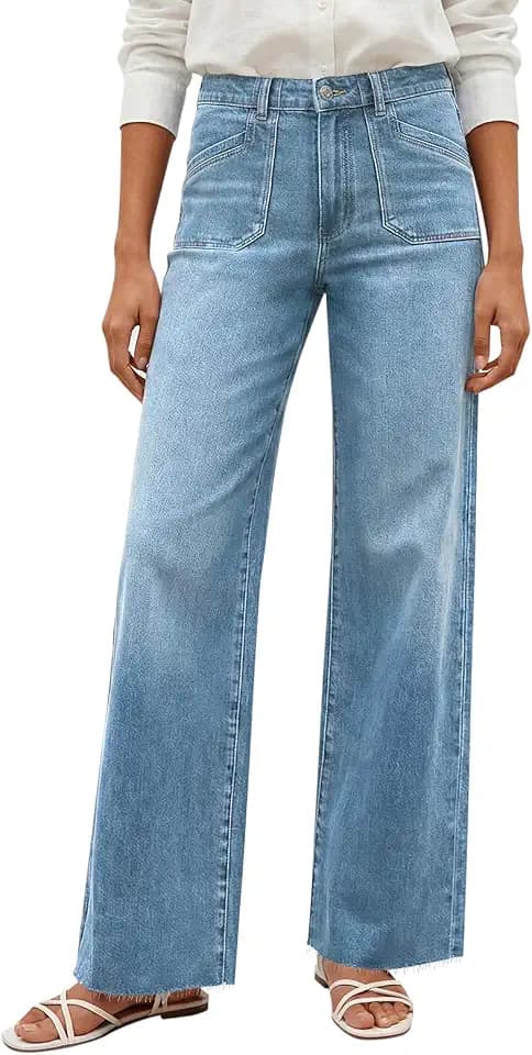 Cicy Bell Womens Wide Leg High Waisted Jeans Stretchy Straight Denim Pants