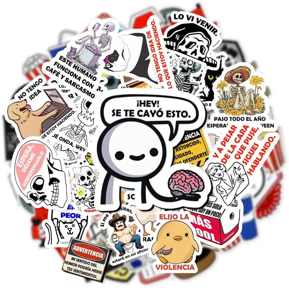 Spanish Funny Stickers for Adults - Waterproof Sarcastic Meme Decals for Hard Hats, Helmets, Water Bottles & Scrapbooking (Dirty Humor)