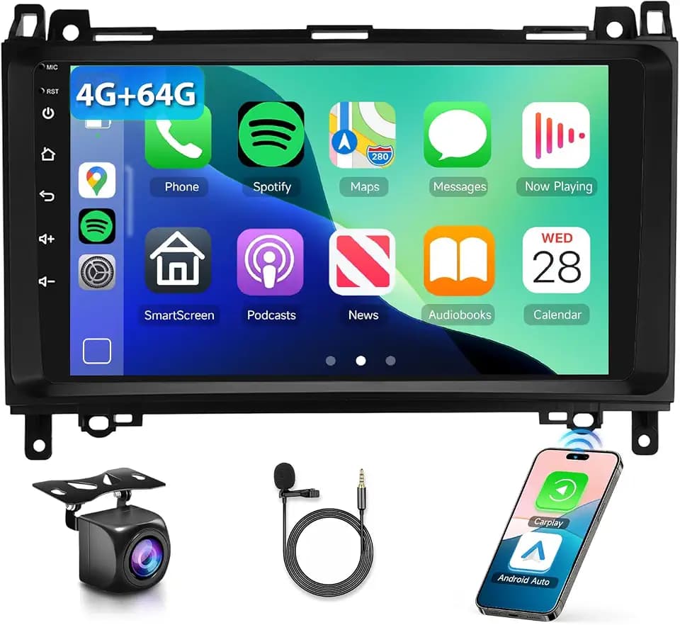 4G+64G Android Car Stereo for Mercedes Benz W169 W245 B160 B170 B180 B200 W639 Vito Viano W906 Sprinter, CarPlay Android Auto 9" IPS Touch Screen GPS WiFi Bluetooth DSP Audio HD Camera