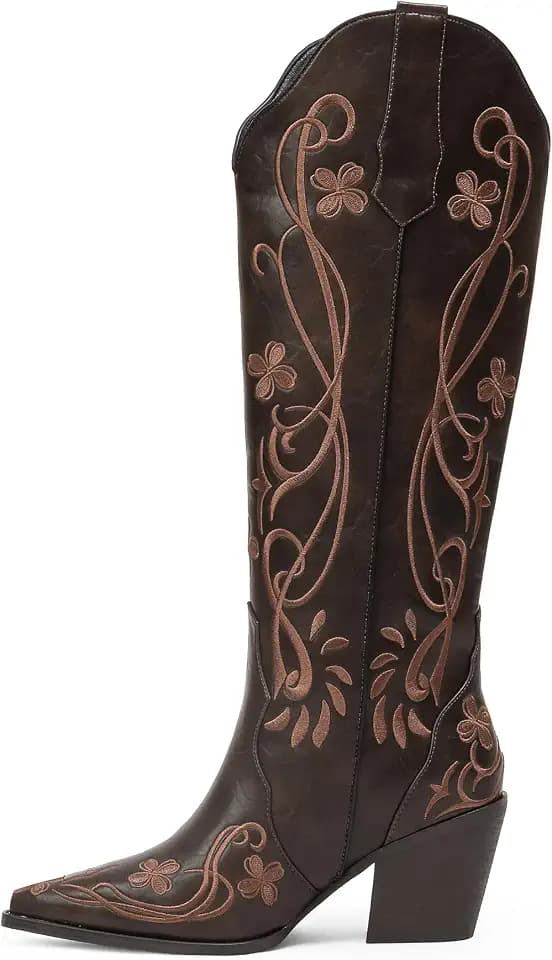 iiimmu Cowgirl Boots Women Knee High Vintage Cowboy Boots