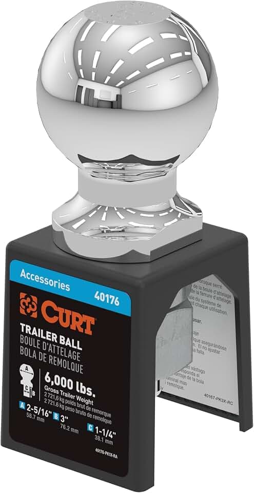 CURT 40176 Chrome Trailer Hitch Ball, 6,000 lbs, 2-5/16-Inch Diameter, 1-1/4 x 3-Inch Shank