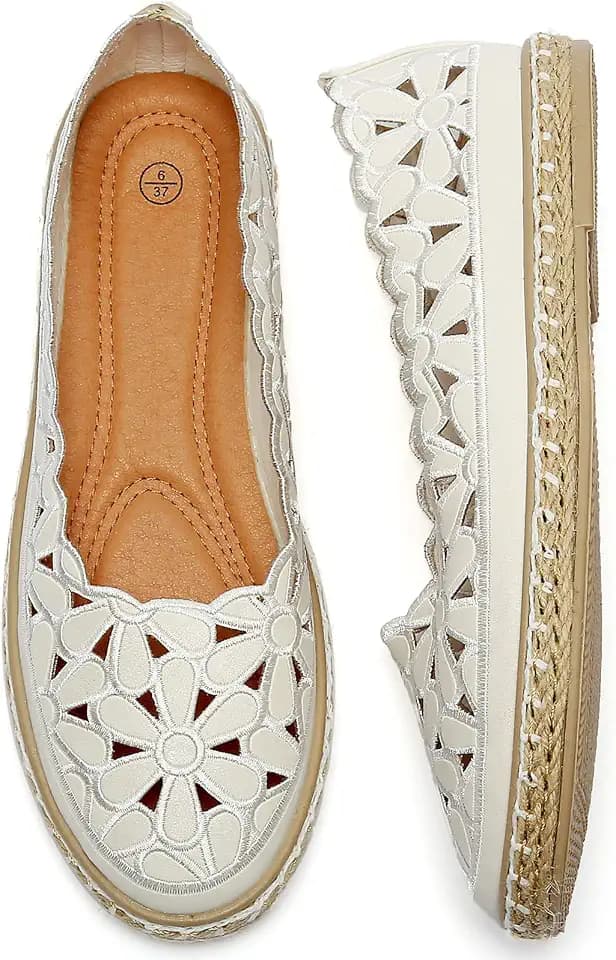 HEAWISH Women's PU Leather Ballet Flats Espadrille Loafers