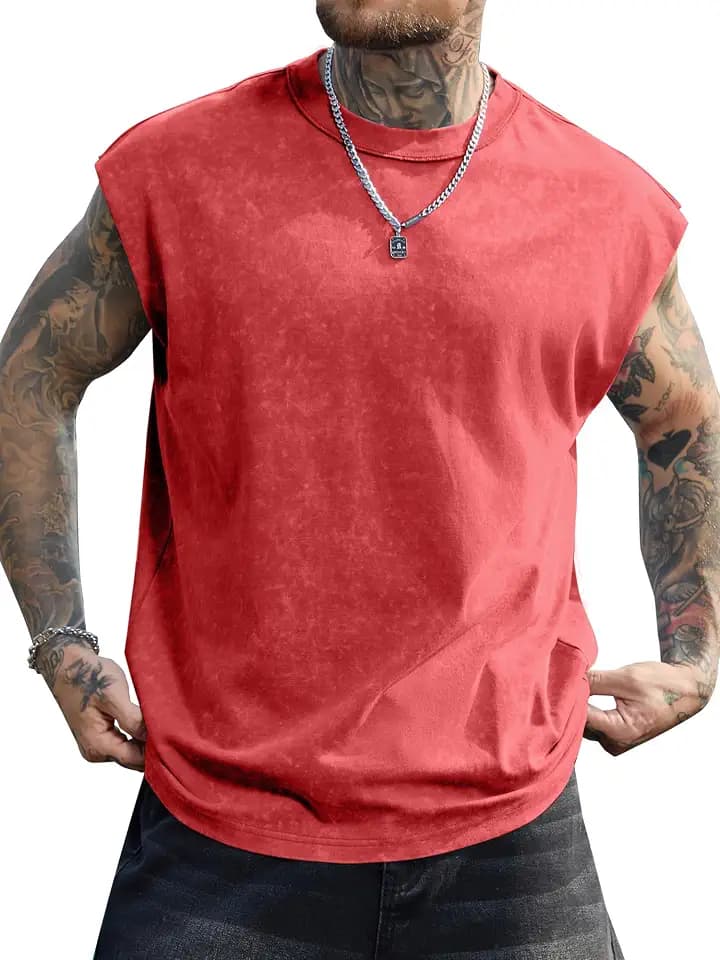 PLEPAN Men's Muscle Sleeveless Tank Tops Cut Off Fashion Washed T Shirts