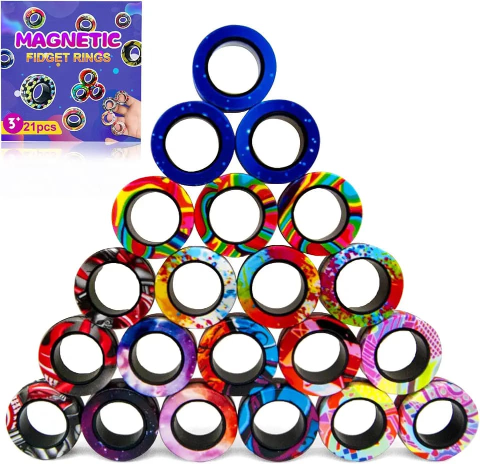 21 Pcs Magnetic Rings Fidget Toys Set Halloween Party Favors for Kids Finger Magnet Rings ADHD Anxiety Fidget Spinner Rings for Relief Birthday Present for Adults Teens Kids