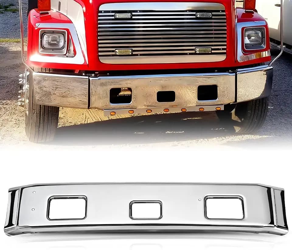 Chrome Metal Front Center Bumper compatible with 1991-2015 Freightliner FL50/60/70/80/106/112