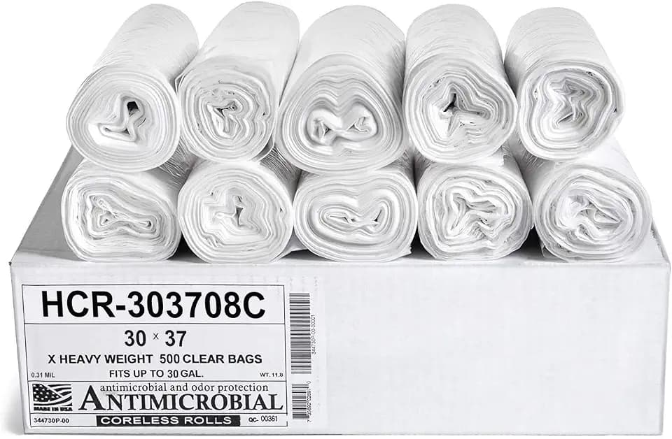 Aluf Plastics 30 Gal Clear Trash Bags, 8 Micron (EQ.), 30" x 37" (500 Pk)