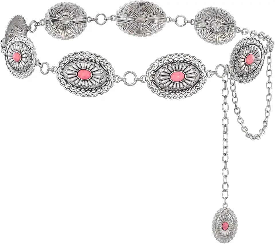 XZQTIVE Women Boho Chain Belts For Dresses Jeans Western Cowgirl Waist Links Belt Adjustable Metal Concho Belt