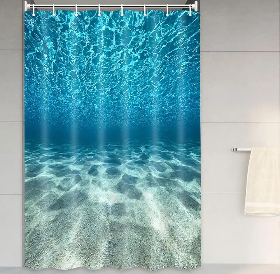 MERCHR Blue Ocean Beach Shower Curtain, Nature Underwater Sea World Scene Bathroom Curtains Waterproof Fabric, 48X72 Inches