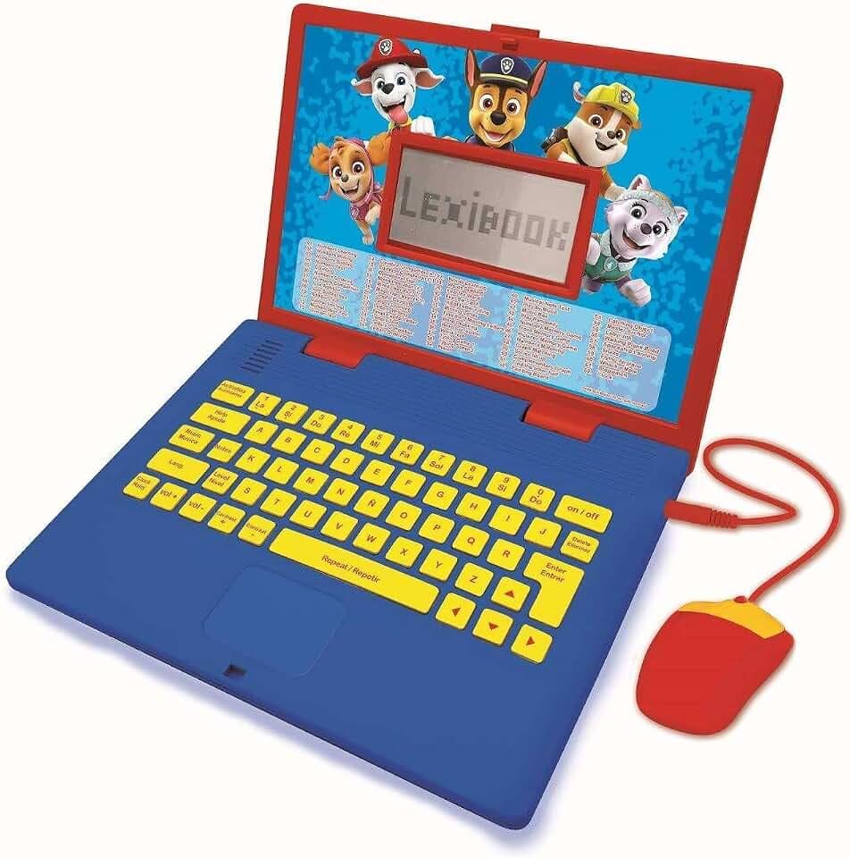 LEXIBOOK Paw Patrol-Pädagogisches und zweisprachiges Notebook Spanisch/Englisch-Spielzeug für Kinder mit 124 Aktivitäten zum Lernen, Spielen und Musik mit Chase und Marshal-Blau/Rot, JC598PAi2